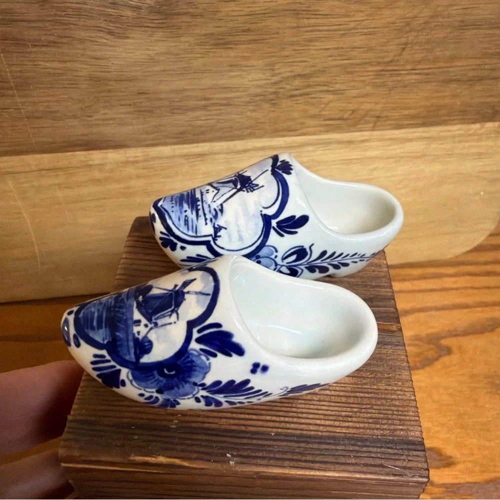 Vintage Delft Blue and White Ceramic Clogs made in Holland Excellent Condition
